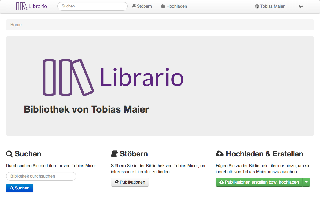 Startbildschirm von Librario