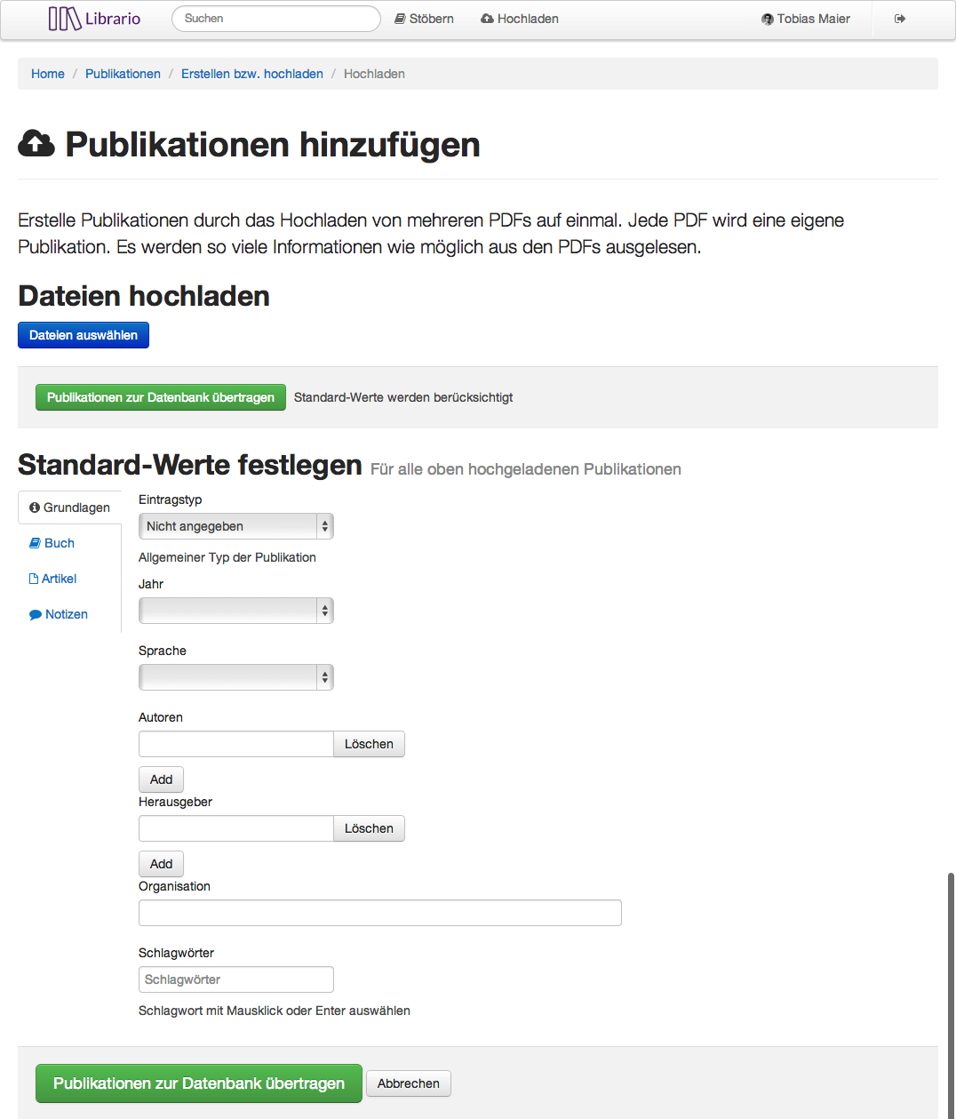 Formular zum hochladen von vielen PDFs auf einmal