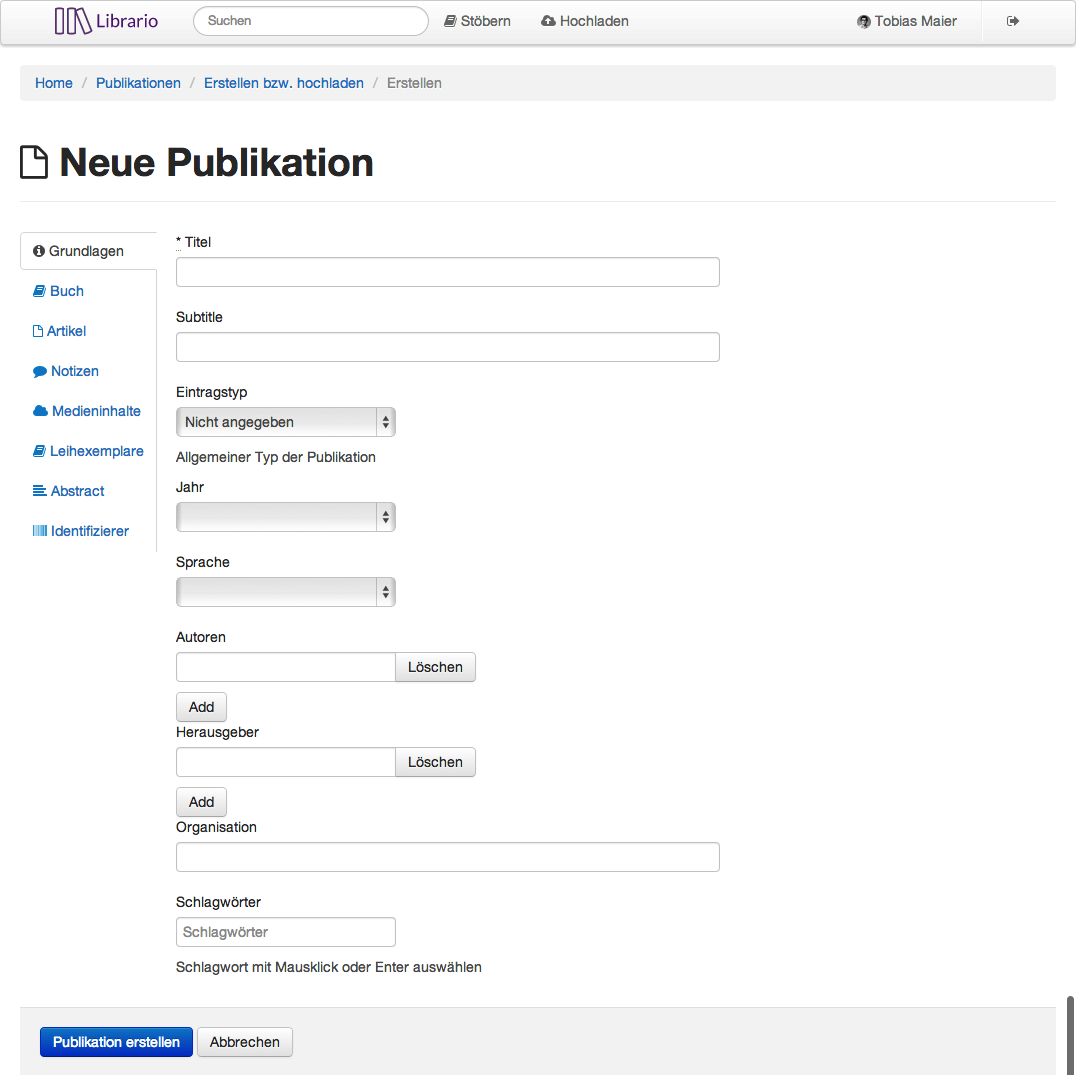 Formular um eine Publikation zu erstellen