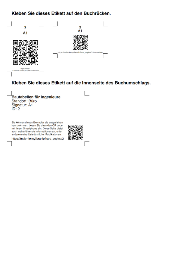 Drucketikett zum Leihexemplar