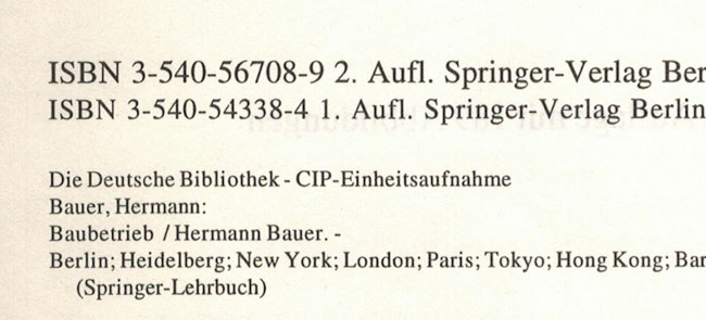 ISBN-Nummer aus der Innenseite des Buches Baubetrieb 2